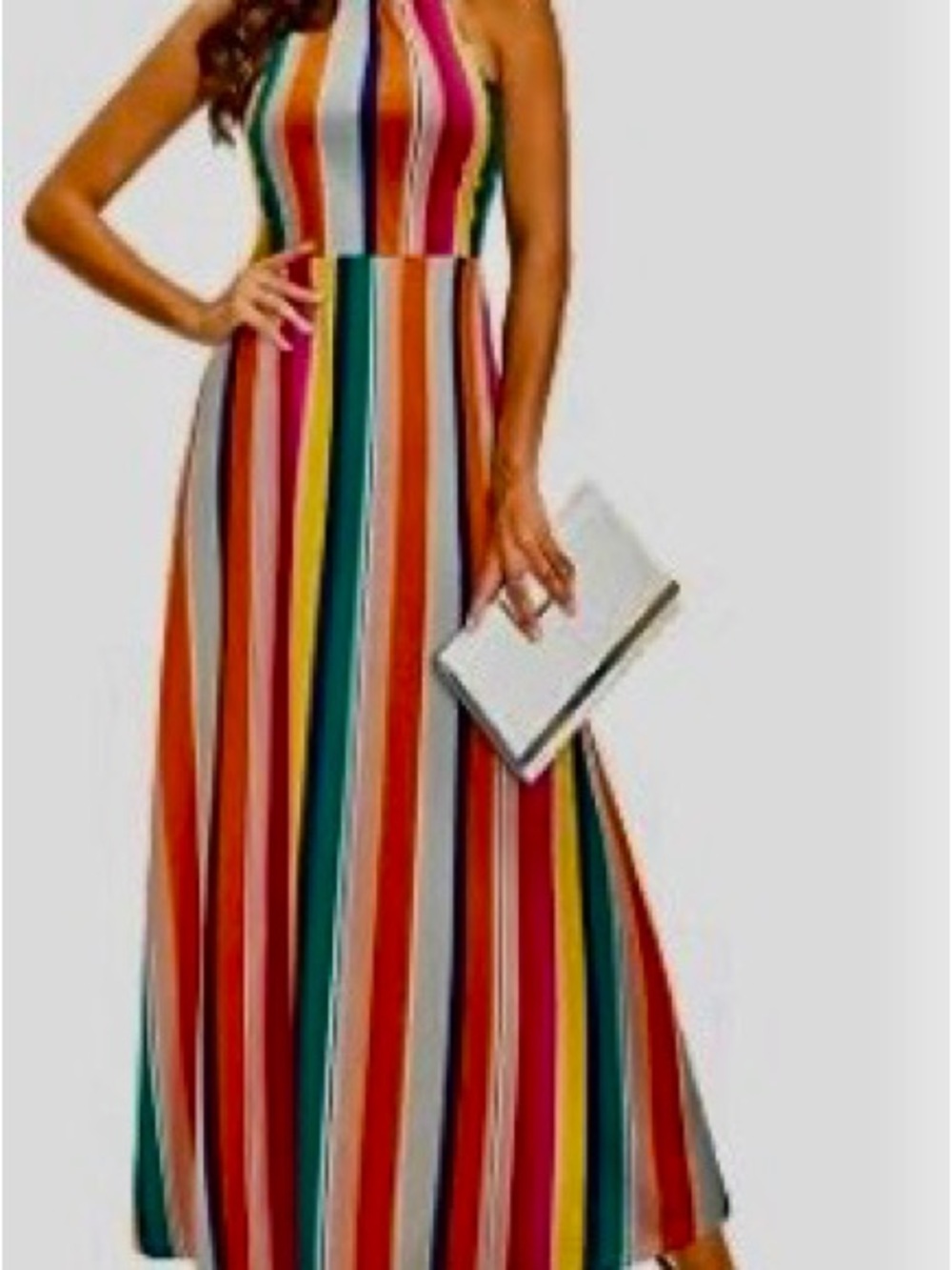 STYLEWE Multicolor Vertical Stripe Halter Maxi Dress
